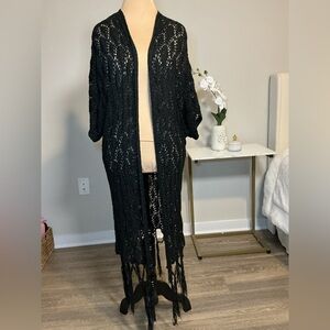 Black Crochet Long Cardigan